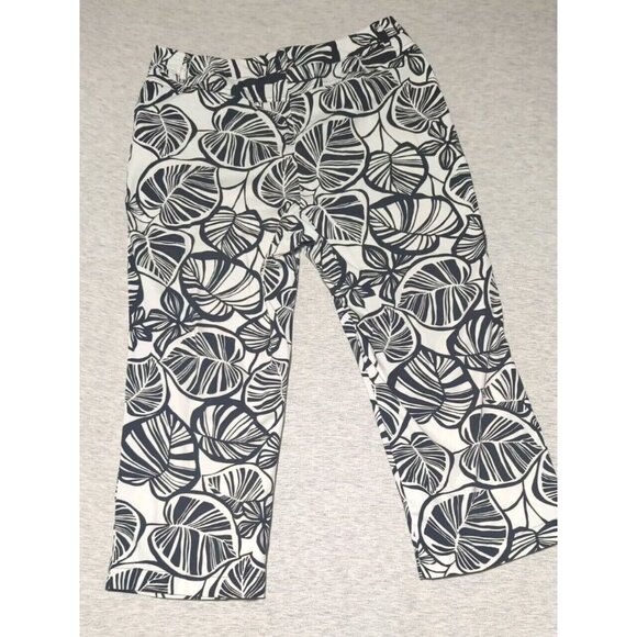 Talbots Sz 10 Petite Capris Tropical Print  Cotton Stretch Front Zip  Belt Loops - Picture 6 of 12